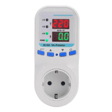 Voltage Surge Current Limiter EU Socket Plug 16A 220V 50/60Hz Power Energy Monitor Home White