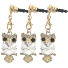 Tapones antipolvo con forma de búho de diamantes de imitación para auriculares de teléfono, accesorios decorativos para auriculares, 3 unidades.