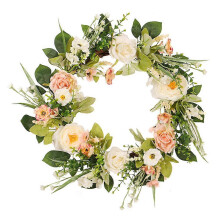 Couronne de fleurs artificielles décorative pour porte, avec un assortiment de couleurs réalistes.