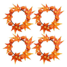 Orange Candle Ring Wreath for Decor 4Pcs Small Maple Leaves Candle Ring