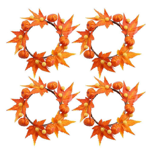 Orange Candle Ring Wreath for Decor 4Pcs Small Maple Leaves Candle Ring
