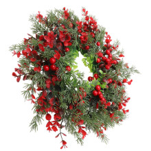 Couronne décorative de Noël à suspendre à la porte pour les fêtes et festivals (1 pièce) en plastique rouge