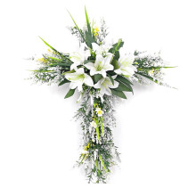 Couronne de lys artificiels - Suspension florale artificielle - pour porte, mur, jardin, église (1 pièce)