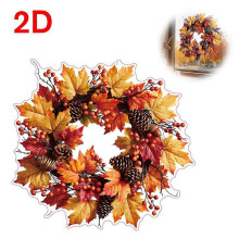 Couronne de Thanksgiving autocollante pour fenêtre, motif feuille d'érable d'automne pour Halloween, décoration de verre