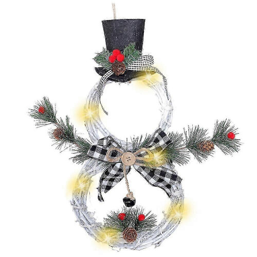 Snowman Shape Wreath, LED Lights, Front Door Decoration