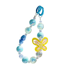 Llavero colgante con cuentas hecho a mano para teléfono móvil, cadena, correa, cuerda, moda, cordón, joyería para mujer, azul