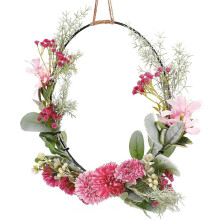 Flower Wreath Hanging Wall Decor Pink Circular Garland Decoration