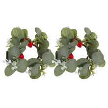 Couronnes de bougies piliers décoratives avec feuillage et baies (2 pièces)
