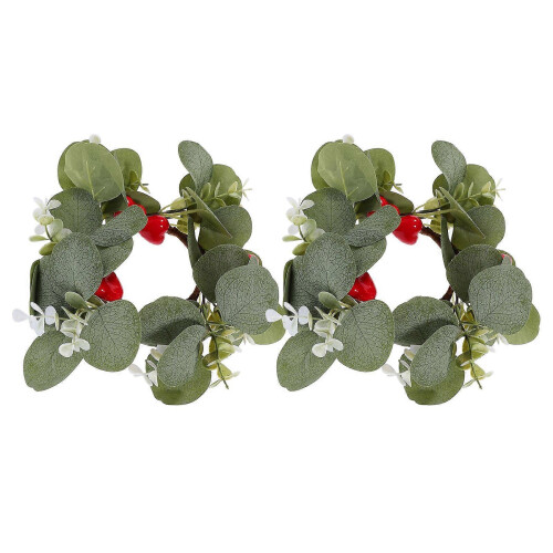 Couronnes de bougies piliers décoratives avec feuillage et baies (2 pièces)