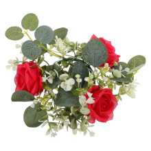 Anneau de bougie artificielle en tissu, anneau de bougie rouge pour décoration, rose artificielle