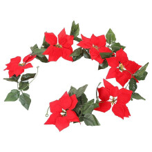 Guirlande de Noël décorative de 2 m en rotin artificiel avec fleurs rouges