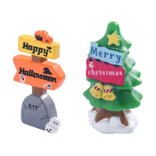 pezzi di statuette in resina a forma di lampione, modelli di scene di costruzione, decorazioni per feste di Halloween e Natale, multicolore