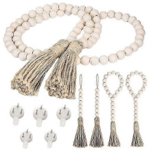 Guirlande de 5 pompons en perles de bois rustiques, guirlande murale à suspendre [XR] Couleur bois