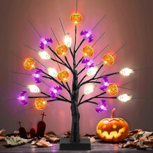 18 Inch Black Halloween Tree Light 24 LED Lights Timer Operated Home Table, Mantle & Hallo