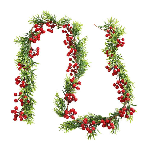 Guirlande de baies rouges avec feuilles, décoration de table de Noël 1