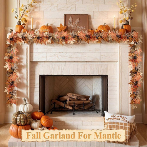 6 FT Fall Garland with Lights Timer Function Automatic on/Off Timer Fall Decorations 1