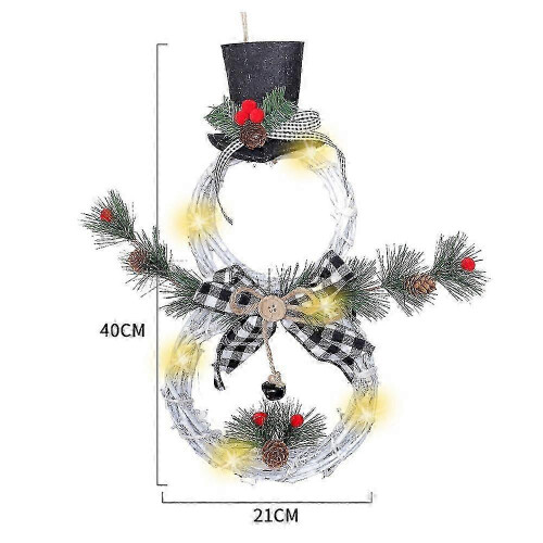 Snowman Shape Wreath, LED Lights, Front Door Decoration 1