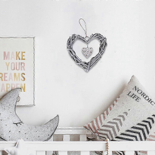 White DIY Heart Wicker Artificial Wreaths for Christmas Wedding make gift S 1