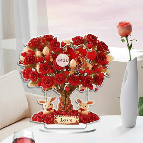 Romantics Heart Rose Flower Tree 2D Acrylic Ornament Base Home Decors Wedding Gift Multicolor 1
