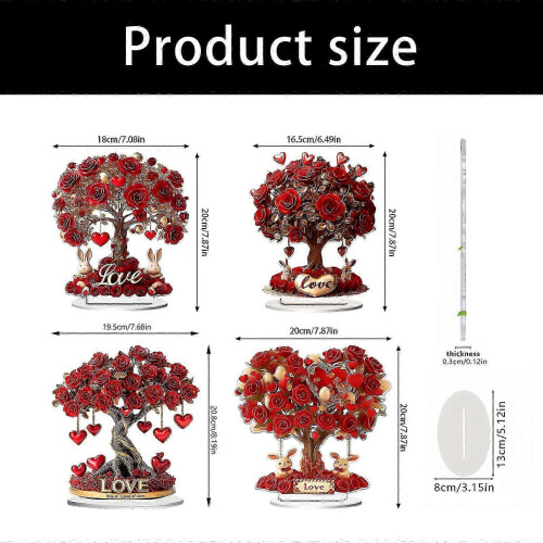 Romantics Heart Rose Flower Tree 2D Acrylic Ornament Base Home Decors Wedding Gift Multicolor 2
