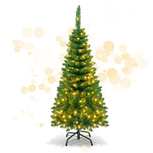 4.5 FT Artificial Pencil Christmas Tree Pre-Lit Hinged Fir with 226 Tips Slim Tree with 150 Warm LED Lights