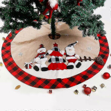 Festive tree skirt 120cm round with Santa Claus Snowman theme compatible with holiday decorating