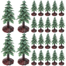 24Pcs Tree Cake Topper Trees Pine Tree Village Trees Bottle Brush Trees Plastic Sisal Tr Gree