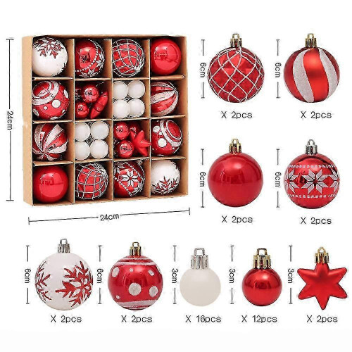 Christmas baubles collection 42 pieces red white decorations