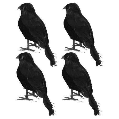 Black Halloween Crow Prop Simulation Crow Ornaments for Decor 4Pcs