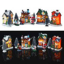 Set di villaggio natalizio in resina, scena natalizia, villaggio con case illuminate a LED, case del villaggio, regalo