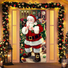 Christmas Santa Claus Door Cover - Home Holiday Hanging Banner Festive Front Door Family Christmas