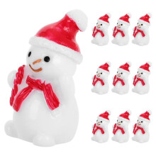 Mini pupazzo di neve in resina per decorazioni natalizie, 10 pezzi con cappello rosso.