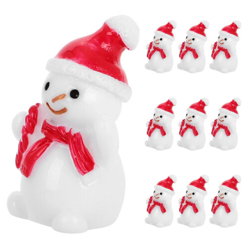 Mini Snowman Resin Craft for Xmas Decor 10Pcs Red Hat Decorations
