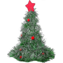 LED Christmas Tree Hat with Colorful Pom Poms & Lights for Holiday Parties