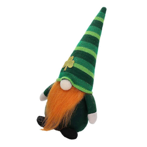 Green Hat Gnome Doll for Decor St. Patrick's Day Clover Leaf Pattern Ornament