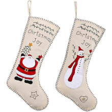 Christmas Stocking 2 Jute Fabric Embroidery Sewing Craft Bag 26s