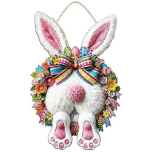 Easter Bunny Wooden Door - Spring Flower Egg Welcome Sign for Outdoor and Indoor Home Wall Decor