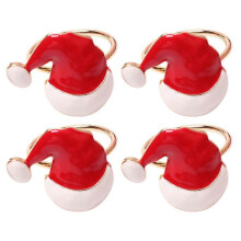 Christmas Hat Napkin Rings for Dinner Table Decoration 4Pcs Set Red 5.00X4.50X4.00CM