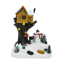 Lighted Christmas Village House Figurine Animated for Festive Home Fireplace
