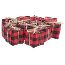 Red Black Plaid Fabric Hanging Christmas Tree Small Gift Boxes for Decoration 12Pcs