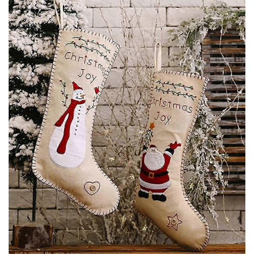 Weihnachtsstrumpf 2 Jute-Stoff Stick-Nähtasche 26er 1