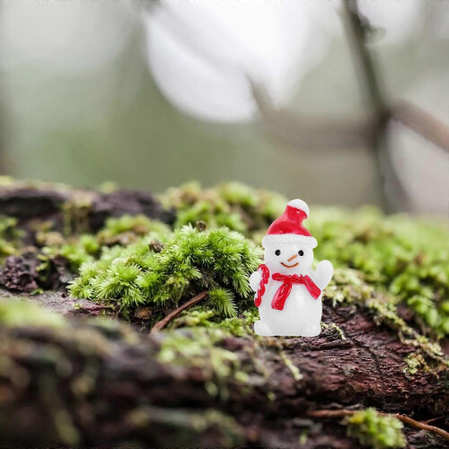 Mini Snowman Resin Craft for Xmas Decor 10Pcs Red Hat Decorations 2