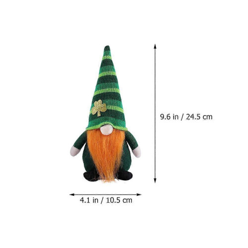 Green Hat Gnome Doll for Decor St. Patrick's Day Clover Leaf Pattern Ornament 1