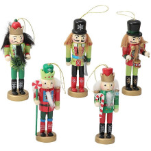 Wood Nutcracker Pendants Walnut Soldier Decorations for 5Pcs Xmas Hanging Decor