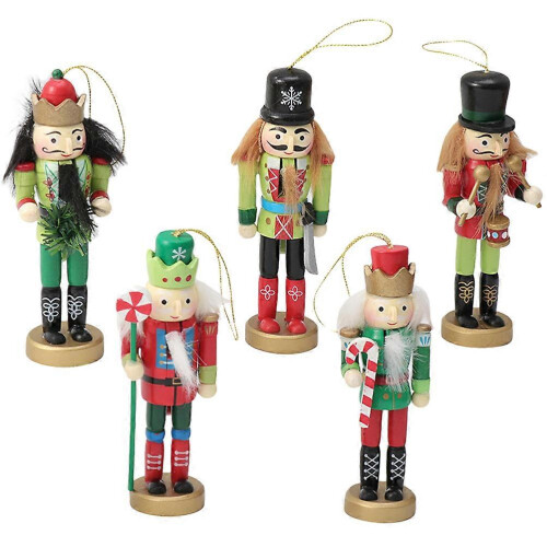Wood Nutcracker Pendants Walnut Soldier Decorations for 5Pcs Xmas Hanging Decor