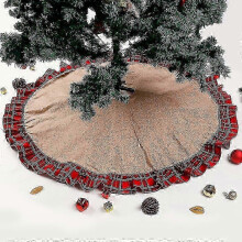 Linen Christmas tree skirt red plaid 120cm for holiday home decor