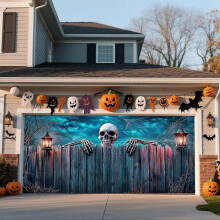 13x6FT Halloween Garage Door Banner Skull & Pumpkin Lantern Skeleton Backdrop Outdoor Holiday Decor
