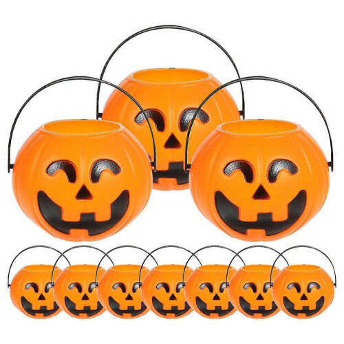 Secchielli per dolcetti a forma di zucca, in plastica, per Halloween, ideali per feste (10 pezzi).