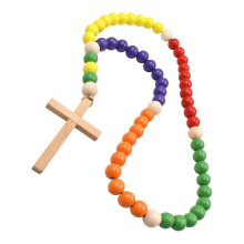 Wooden Bead Garland Pendant for Decor Rustic Beaded Garland with Cross Pendant
