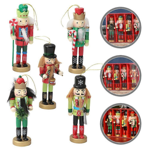 Wood Nutcracker Pendants Walnut Soldier Decorations for 5Pcs Xmas Hanging Decor 2